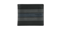 Coach Striped Bifold Wallet. Leather, Black/Blue, MIV, 3*